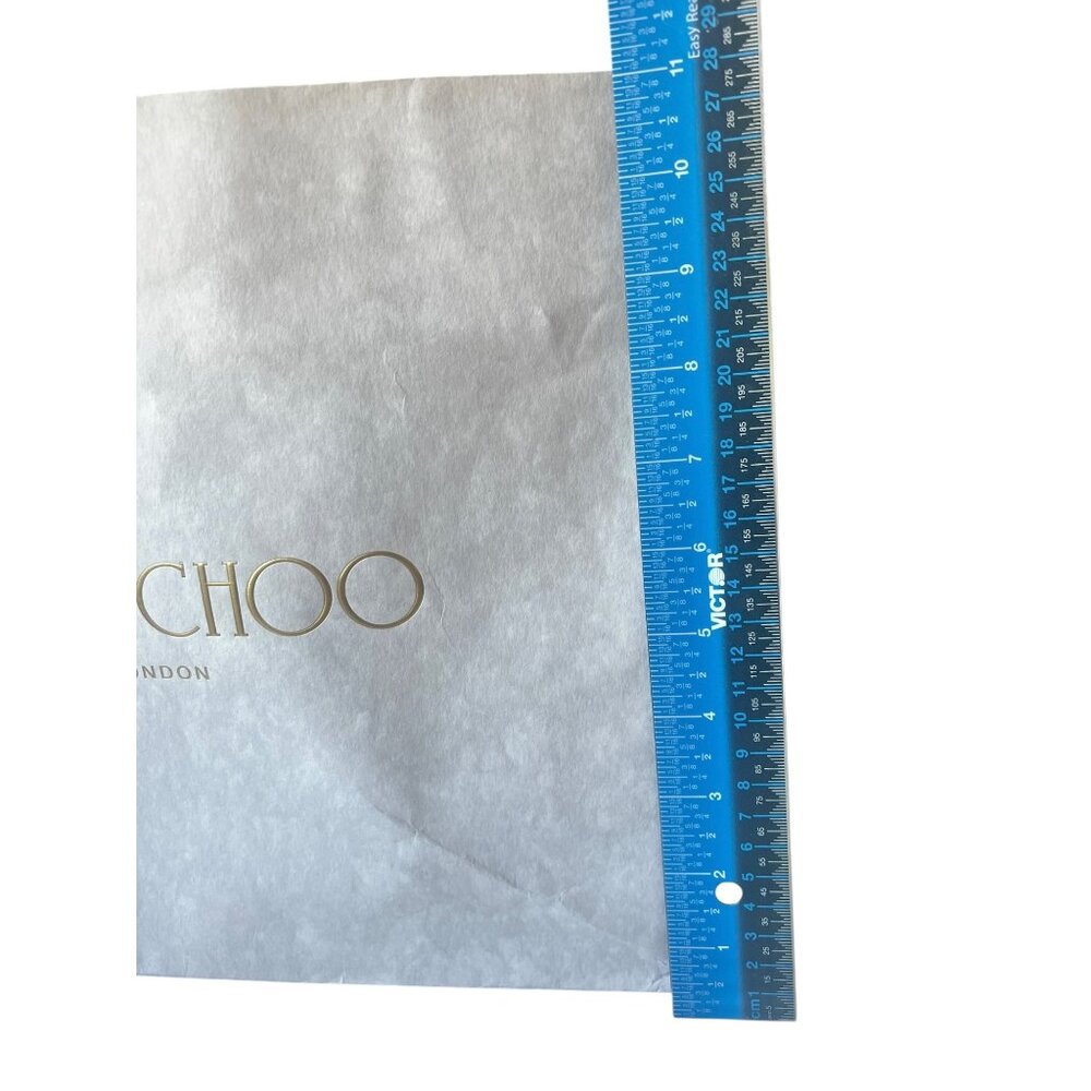 Jimmy Choo Shopping Bag Ribbon Handles Paper with Bottom Card 14x11x4.75  Gray - Picture 5 of 11